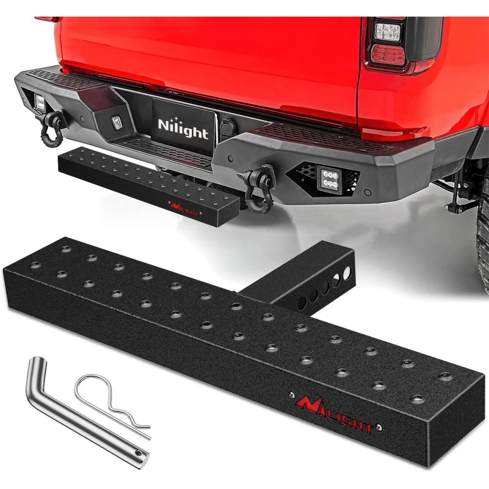 image:imageNilight Hitch Step with Whip Mount Holes 2 Receiver Upgraded Textured Black AntiSlip Step Bar Rear Bumper Guard Protector Includes Hitch Lock amp UBolts Universal Fit for Trucks SUV Car Van235 Inch Hitch Step