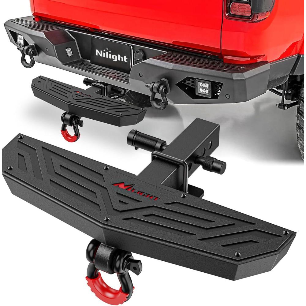 image:imageNilight Hitch Step with Whip Mount Holes 2 Receiver Upgraded Textured Black AntiSlip Step Bar Rear Bumper Guard Protector Includes Hitch Lock amp UBolts Universal Fit for Trucks SUV Car VanHitch Step wDRing Shackle