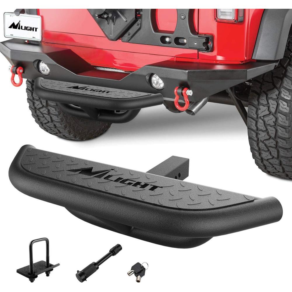 image:imageNilight Hitch Step with Whip Mount Holes 2 Receiver Upgraded Textured Black AntiSlip Step Bar Rear Bumper Guard Protector Includes Hitch Lock amp UBolts Universal Fit for Trucks SUV Car VanHeavy Duty Hitch Step