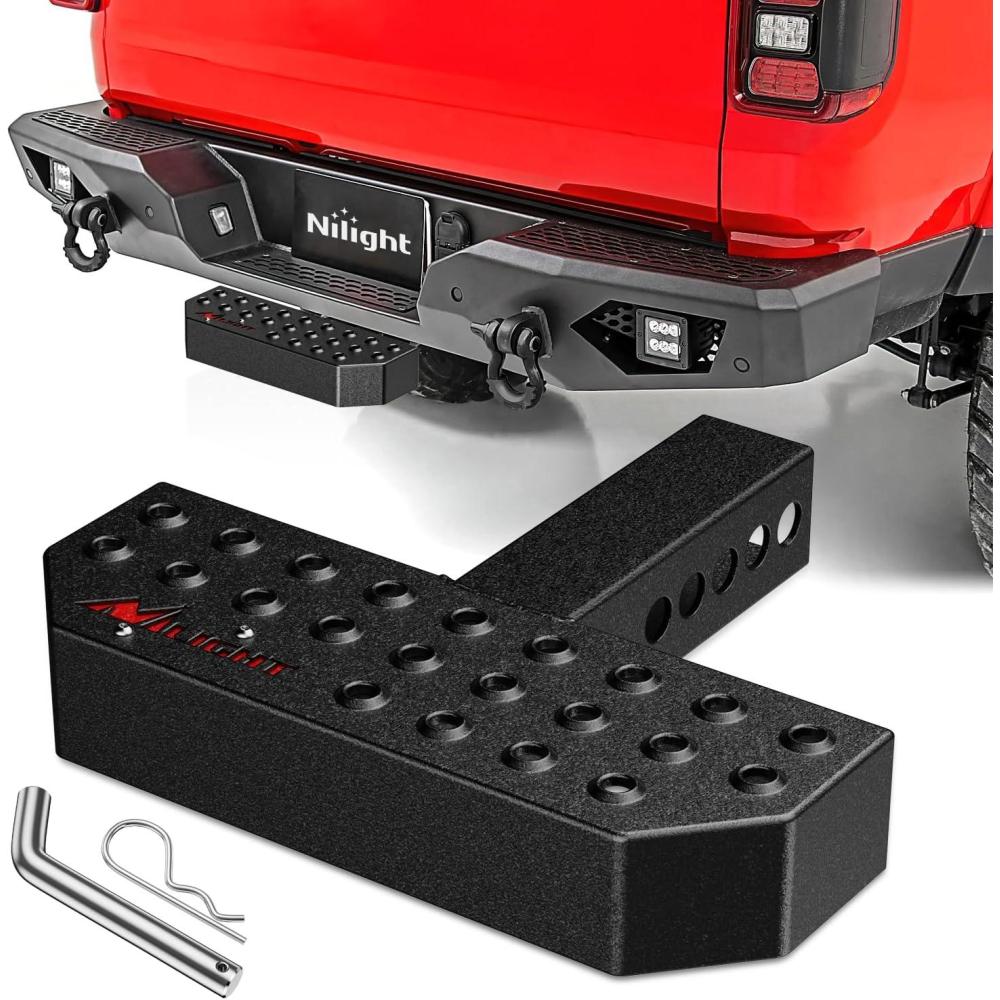 image:imageNilight Hitch Step with Whip Mount Holes 2 Receiver Upgraded Textured Black AntiSlip Step Bar Rear Bumper Guard Protector Includes Hitch Lock amp UBolts Universal Fit for Trucks SUV Car Van119 Inch Hitch Step