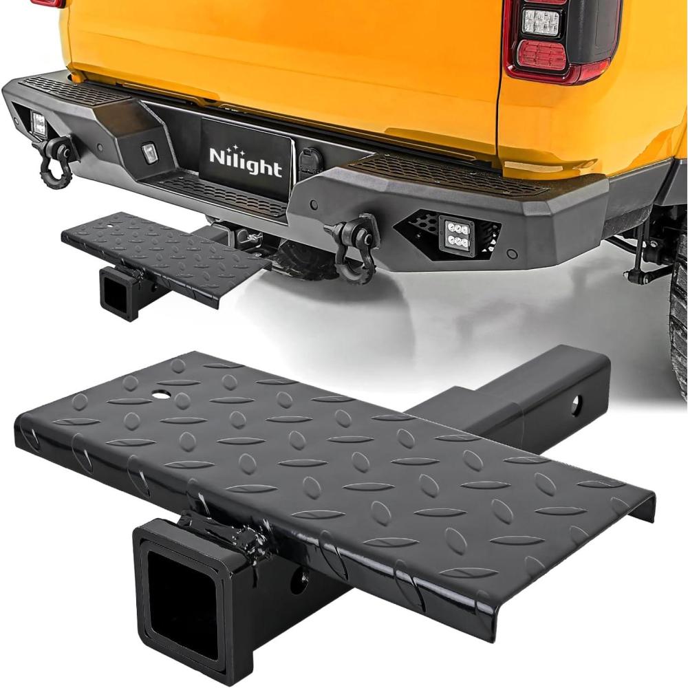 image:imageNilight Hitch Step with Whip Mount Holes 2 Receiver Upgraded Textured Black AntiSlip Step Bar Rear Bumper Guard Protector Includes Hitch Lock amp UBolts Universal Fit for Trucks SUV Car VanHitch Step with Whip Mount Holes