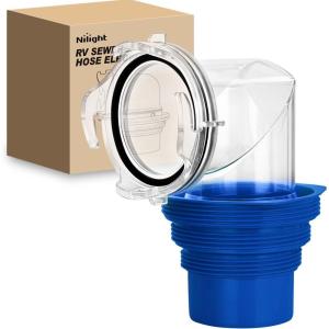 Nilight 90 Degree RV Tote Tank Adapter, Clear RV Sewer Hose Elbow Fitting with 4 Swivel Bayonet Prongs Leak-Proof Double Odor-Tight Sealing Ring for RV Camping Portable Waste Tank Sewer Hoses, Blue(90° RV Sewer Hose Fittings  Blue)