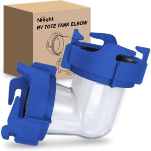 Nilight 90 Degree RV Tote Tank Adapter, Clear RV Sewer Hose Elbow Fitting with 4 Swivel Bayonet Prongs Leak-Proof Double Odor-Tight Sealing Ring for RV Camping Portable Waste Tank Sewer Hoses, Blue(RV Tote Tank Adapter  Blue)