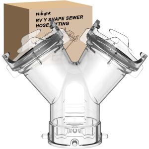 Nilight 90 Degree RV Tote Tank Adapter, Clear RV Sewer Hose Elbow Fitting with 4 Swivel Bayonet Prongs Leak-Proof Double Odor-Tight Sealing Ring for RV Camping Portable Waste Tank Sewer Hoses, Blue(Y Shape RV Wye Sewer Hose Fittings)