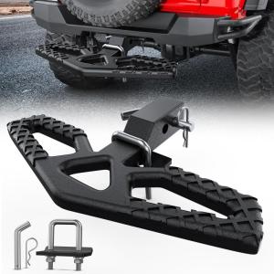 Nilight Hitch Step with Whip Mount Holes 2″ Receiver Upgraded Textured Black Anti-Slip Step Bar Rear Bumper Guard Protector Includes Hitch Lock & U-Bolts Universal Fit for Trucks SUV Car Van(Tow Hitch Step w/ Anti Rattle Stabilizer)