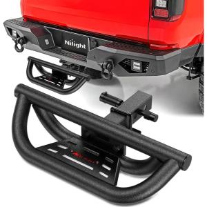 Nilight Hitch Step with Whip Mount Holes 2″ Receiver Upgraded Textured Black Anti-Slip Step Bar Rear Bumper Guard Protector Includes Hitch Lock & U-Bolts Universal Fit for Trucks SUV Car Van(Hitch Step Drop)
