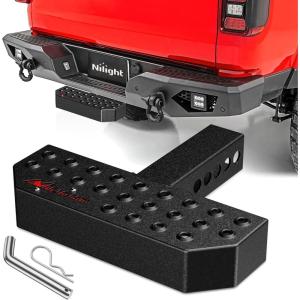 Nilight Hitch Step with Whip Mount Holes 2″ Receiver Upgraded Textured Black Anti-Slip Step Bar Rear Bumper Guard Protector Includes Hitch Lock & U-Bolts Universal Fit for Trucks SUV Car Van(11.9 Inch Hitch Step)
