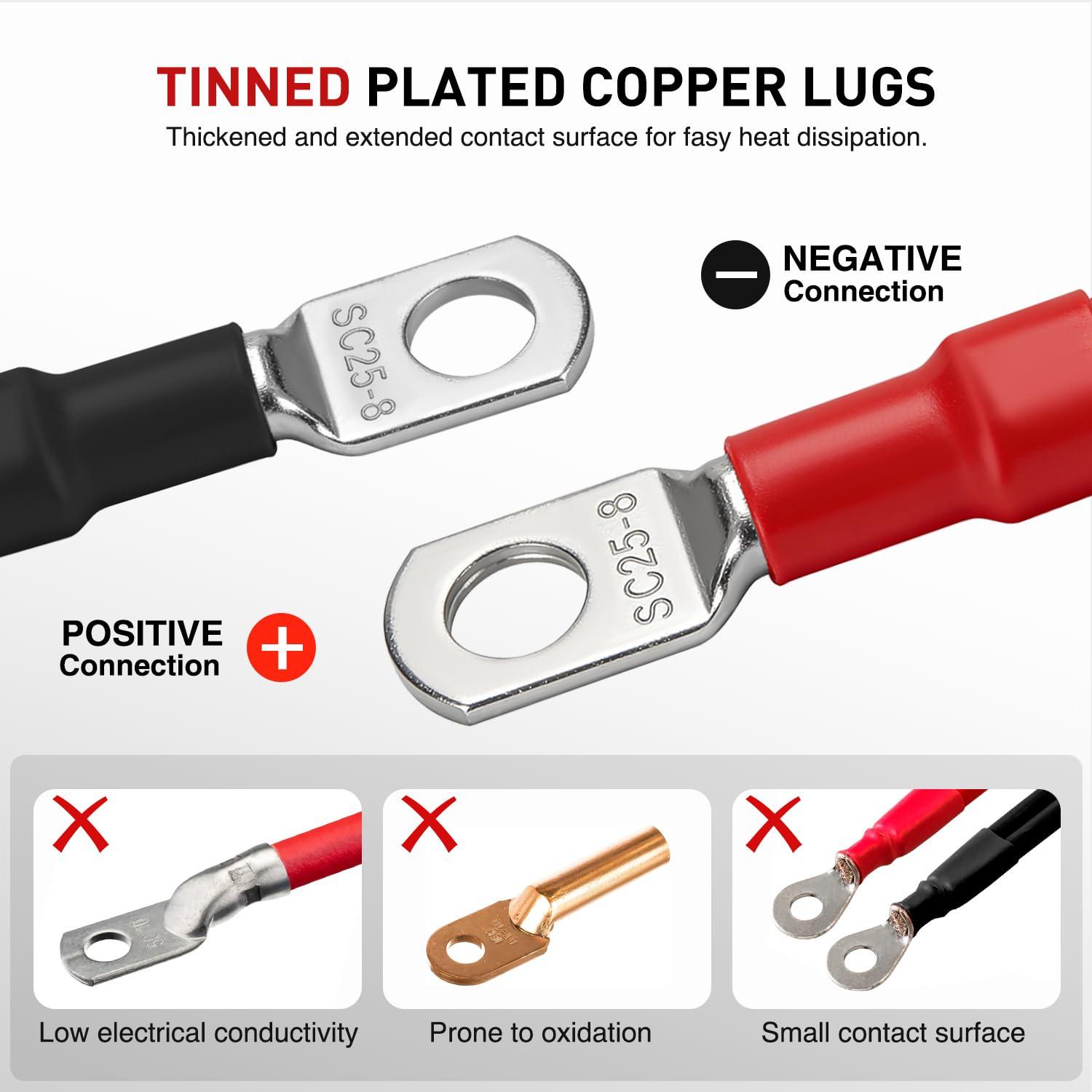 image:imageNilight 2 PCS 4 AWG Golf Cart Battery Cable Wiring Kit 9 Inch Heavy Duty Pure Copper ACDC Wire Kits with Tinned Copper Lugs for 36V48V EZGO TXT 1994up