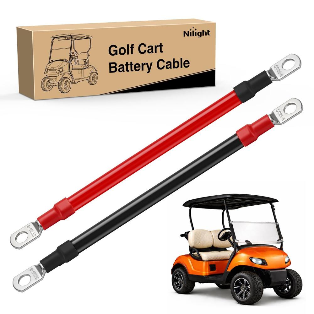image:imageNilight 2 PCS 4 AWG Golf Cart Battery Cable Wiring Kit 12 Inch Heavy Duty Pure Copper ACDC Wire Kits with Tinned Copper Lugs for 36V48V EZGO TXT 1994up