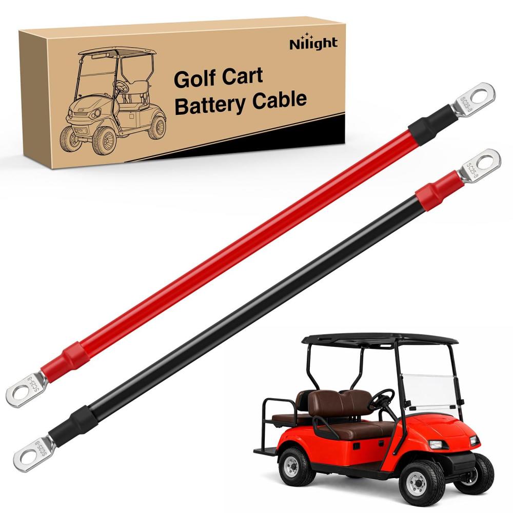 image:imageNilight 2 PCS 4 AWG Golf Cart Battery Cable Wiring Kit 24 Inch Heavy Duty Pure Copper ACDC Wire Kits with Tinned Copper Lugs for 36V48V EZGO TXT 1994up