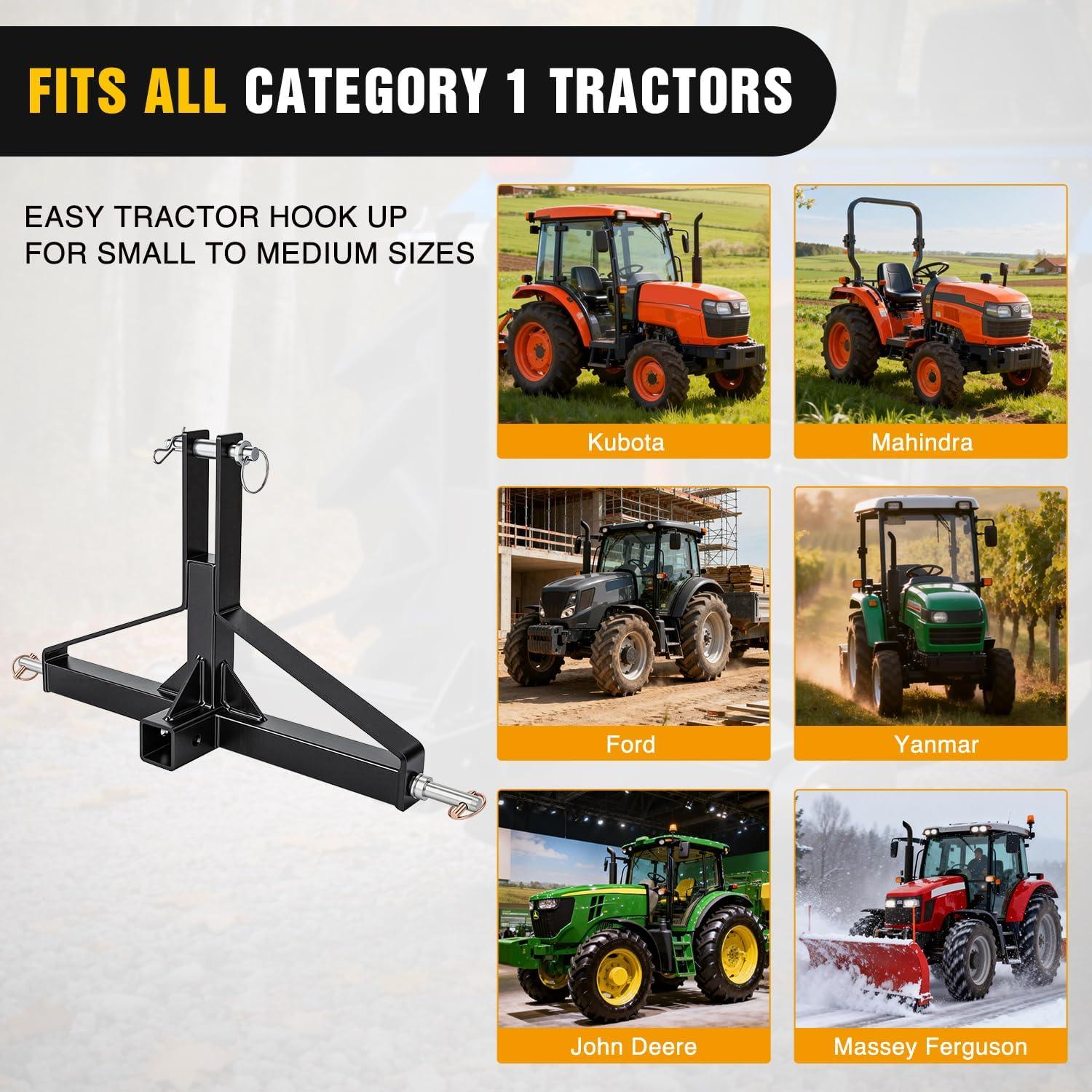image:imageNilight 3 Point 2 Trailer Hitch Receiver for Category 1 Tractor Heavy Duty Quick Hitch Drawbar Adapter 3000LBS Capacity Compatible with Kubota BX John Deere Kioti Yanmar NorTrac Mahindra Ford Cat3 Point 2 Trailer Hitch Receiver 2617