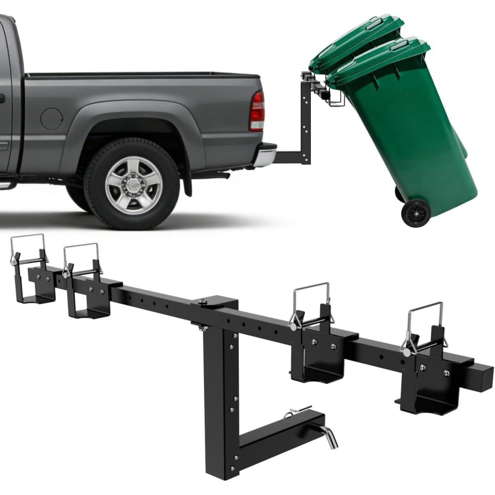 image:imageNilight Dual Trash Can Hauler Hitch Adjustable Height Garbage Can Towing Hitch Carrier Double Trash Can Transporter Trailer Hitch for Truck SUV ATV UTV Golf Cart Lawn Tractor with 2 Receiver