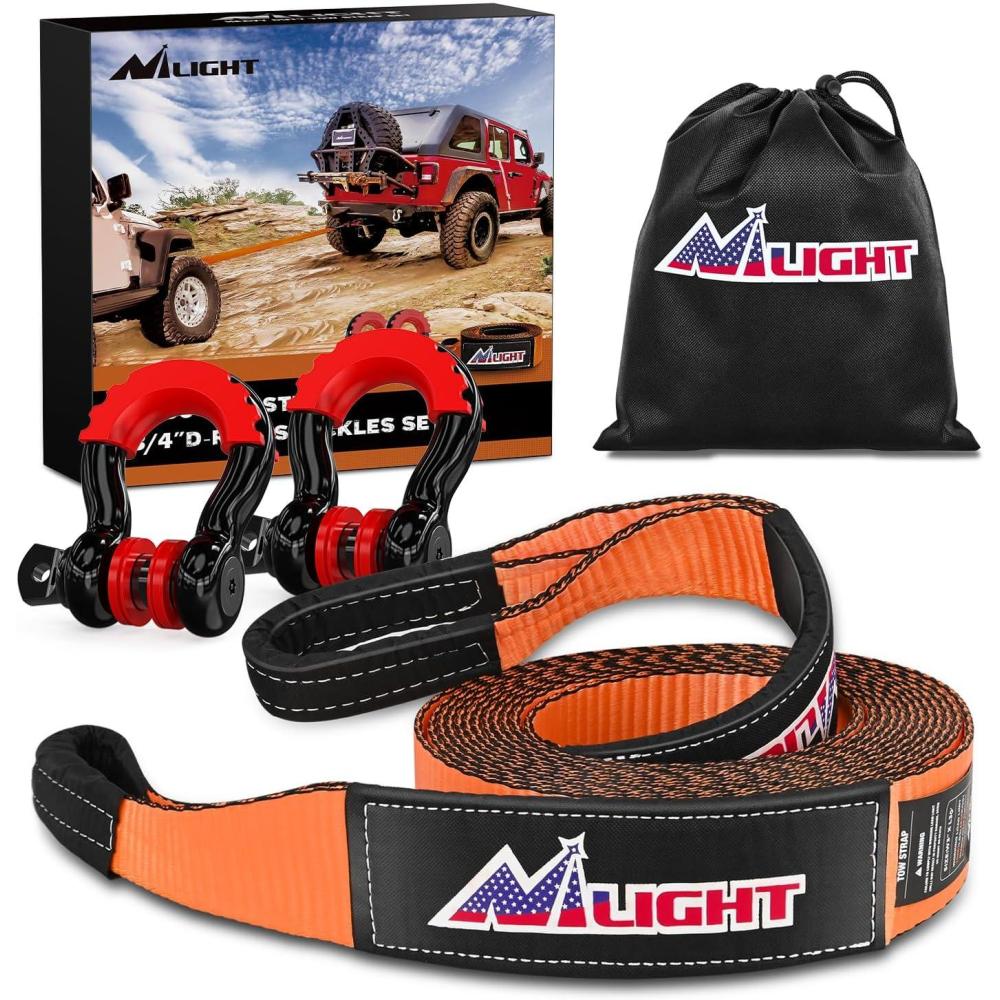 image:imageNilight Heavy Duty Trailer Shackle Kit for Double Eye Springs Fits 35K52K Axles DualStage AntiRust Coated Complete Installation Hardware Included Durable Suspension Repair Parts Black30ft Tow Strap DRing Shackle