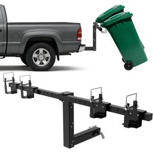 Nilight Dual Trash Can Hauler Hitch Adjustable Height Garbage Can Towing Hitch Carrier Double Trash Can Transporter Trailer Hitch for Truck SUV ATV UTV Golf Cart Lawn Tractor with 2″ Receiver