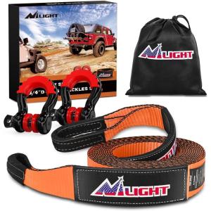 Nilight Heavy Duty Trailer Shackle Kit for Double Eye Springs Fits 3.5K–5.2K Axles Dual-Stage Anti-Rust Coated Complete Installation Hardware Included Durable Suspension Repair Parts Black(20ft Tow Strap +D-Ring Shackle)