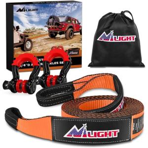 Nilight Heavy Duty Trailer Shackle Kit for Double Eye Springs Fits 3.5K–5.2K Axles Dual-Stage Anti-Rust Coated Complete Installation Hardware Included Durable Suspension Repair Parts Black(30ft Tow Strap +D-Ring Shackle)