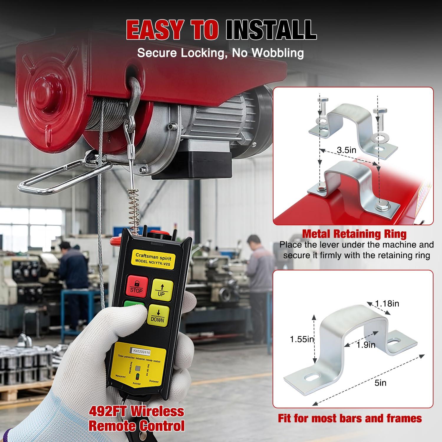 image:imageNilight 1760LBS Electric Hoist 110V Electric Hoist Winch with Wireless Remote Control SingleDouble Slings 39FT Lifting Height Material Handling Tool for Garage Warehouses Factory Attic Ceiling Crane1320LBS Wireless Remote