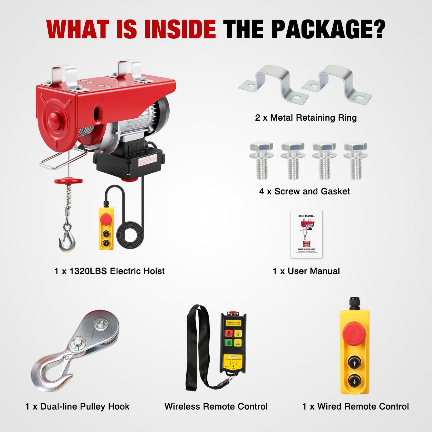 image:imageNilight 1760LBS Electric Hoist 110V Electric Hoist Winch with Wireless Remote Control SingleDouble Slings 39FT Lifting Height Material Handling Tool for Garage Warehouses Factory Attic Ceiling Crane1320LBS Wireless Wired Remote