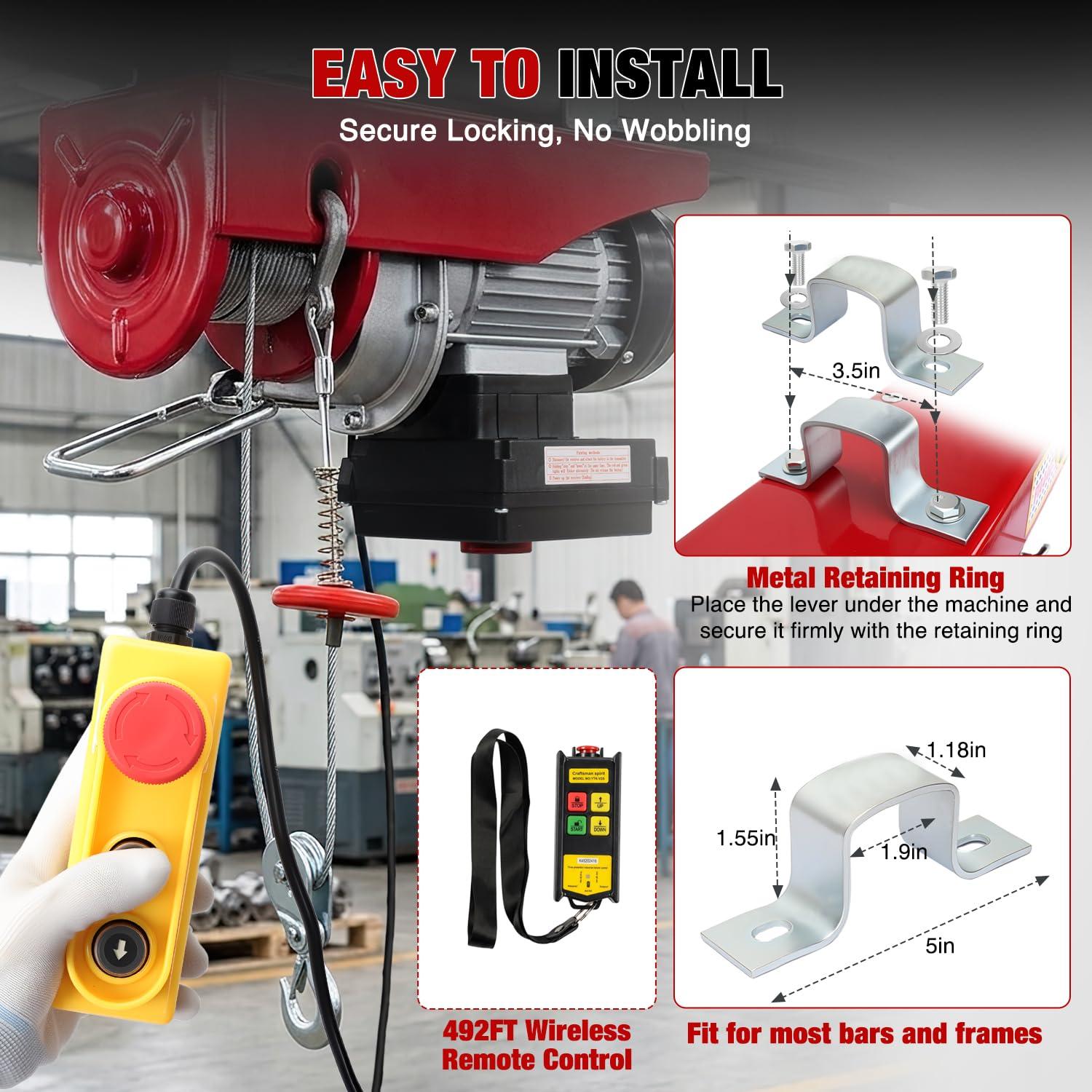 image:imageNilight 1760LBS Electric Hoist 110V Electric Hoist Winch with Wireless Remote Control SingleDouble Slings 39FT Lifting Height Material Handling Tool for Garage Warehouses Factory Attic Ceiling Crane440LBS Wireless Wired Remote