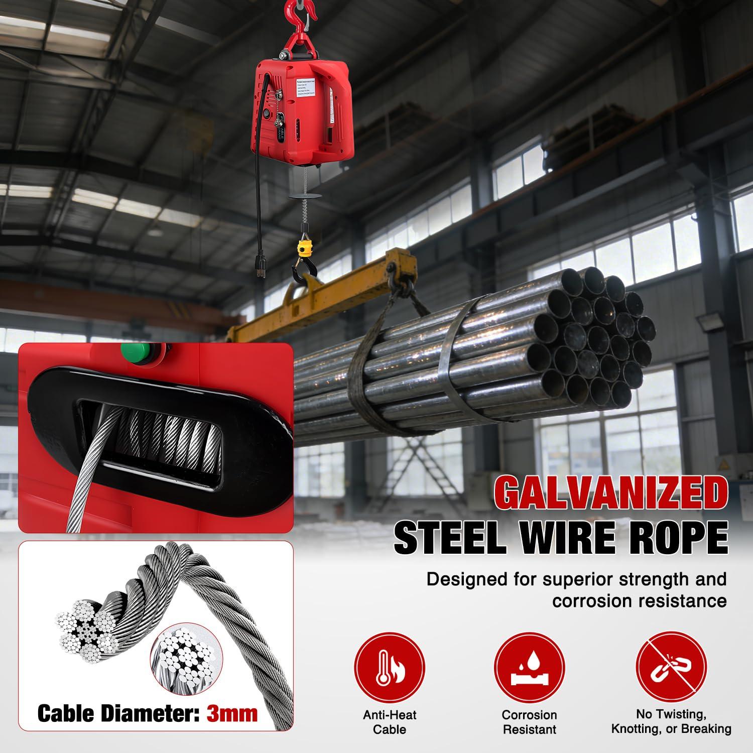 image:imageNilight 3in1 Electric Hoist Winch 1100LBS 1500W Portable Power Winch Crane with Manual Wired Wireless Remote Control 110V Electric Hoist 25FT Lifting Height for Garage Warehouses Factories Orange660LBS 3in1 Red