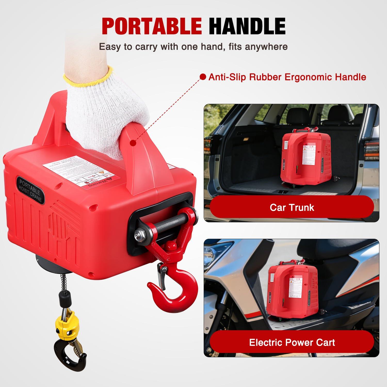 image:imageNilight 3in1 Electric Hoist Winch 1100LBS 1500W Portable Power Winch Crane with Manual Wired Wireless Remote Control 110V Electric Hoist 25FT Lifting Height for Garage Warehouses Factories Orange660LBS 3in1 Red
