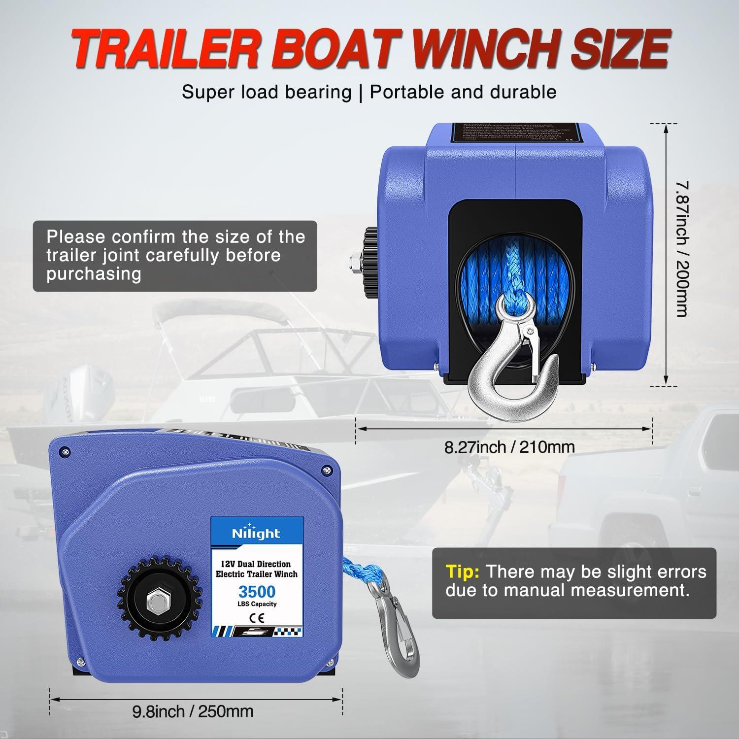 image:imageNilight Boat Trailer Winch 3500 lbs Portable Electric Boat Winches 12 V DC Marine Winch with Steel Cable Remote Control amp Hand Crank PowerIn Freewheel Operat Waterproof Winch for Boat Trailer OrangeBlue