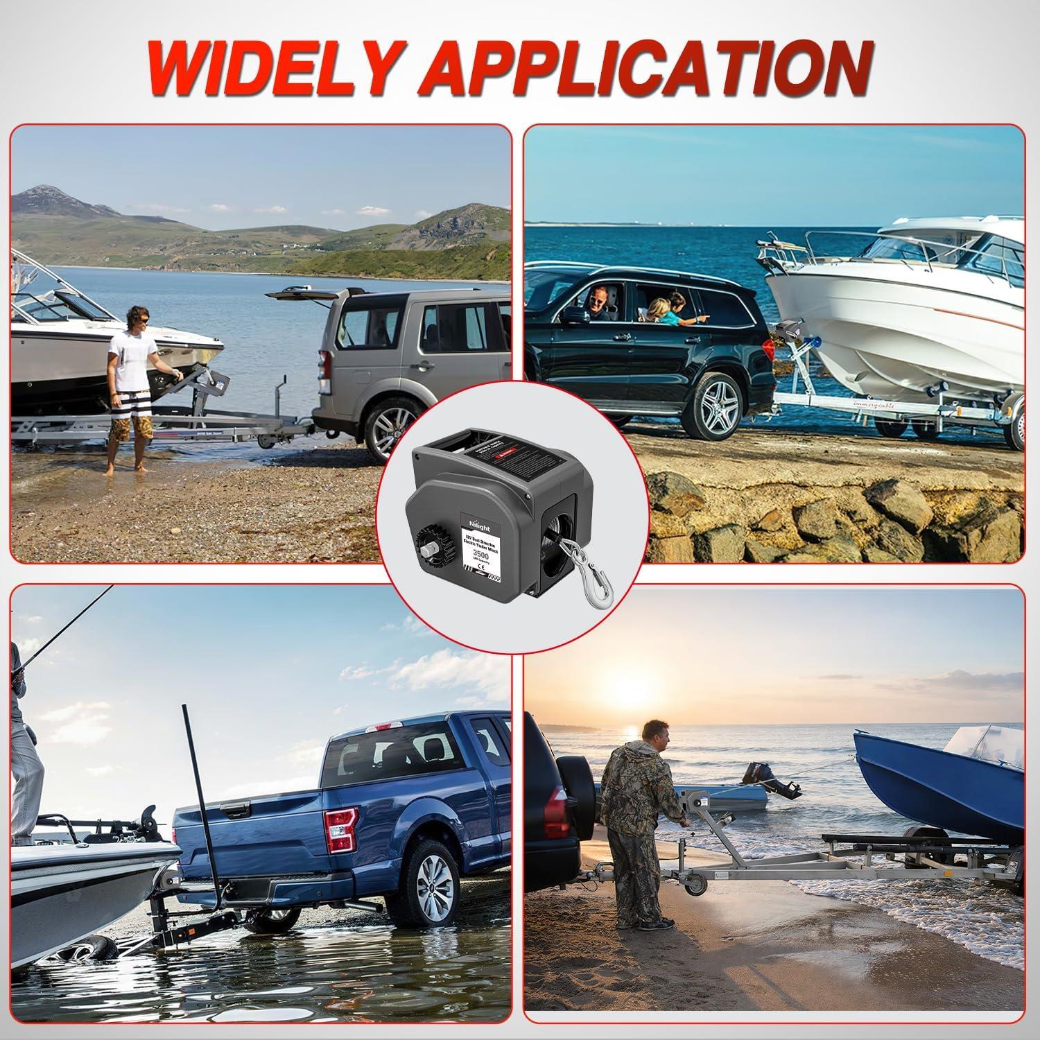 image:imageNilight Boat Trailer Winch 3500 lbs Portable Electric Boat Winches 12 V DC Marine Winch with Steel Cable Remote Control amp Hand Crank PowerIn Freewheel Operat Waterproof Winch for Boat Trailer OrangeGray