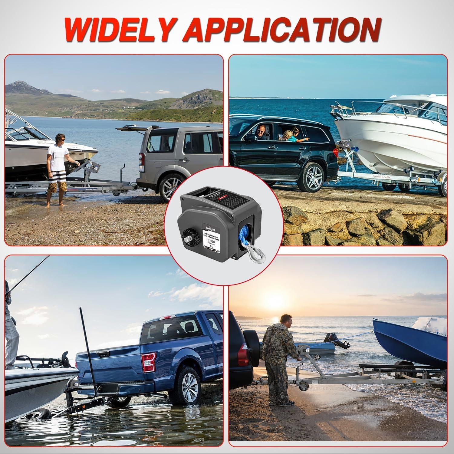 image:imageNilight Boat Trailer Winch 3500 lbs Portable Electric Boat Winches 12 V DC Marine Winch with Steel Cable Remote Control amp Hand Crank PowerIn Freewheel Operat Waterproof Winch for Boat Trailer OrangeGray