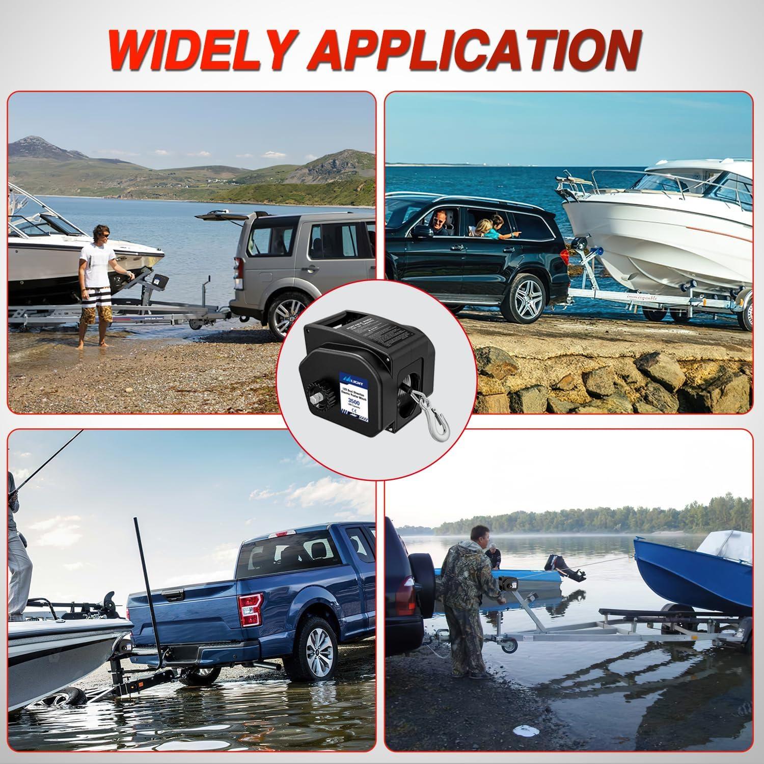 image:imageNilight Boat Trailer Winch 3500 lbs Portable Electric Boat Winches 12 V DC Marine Winch with Steel Cable Remote Control amp Hand Crank PowerIn Freewheel Operat Waterproof Winch for Boat Trailer OrangeBlack