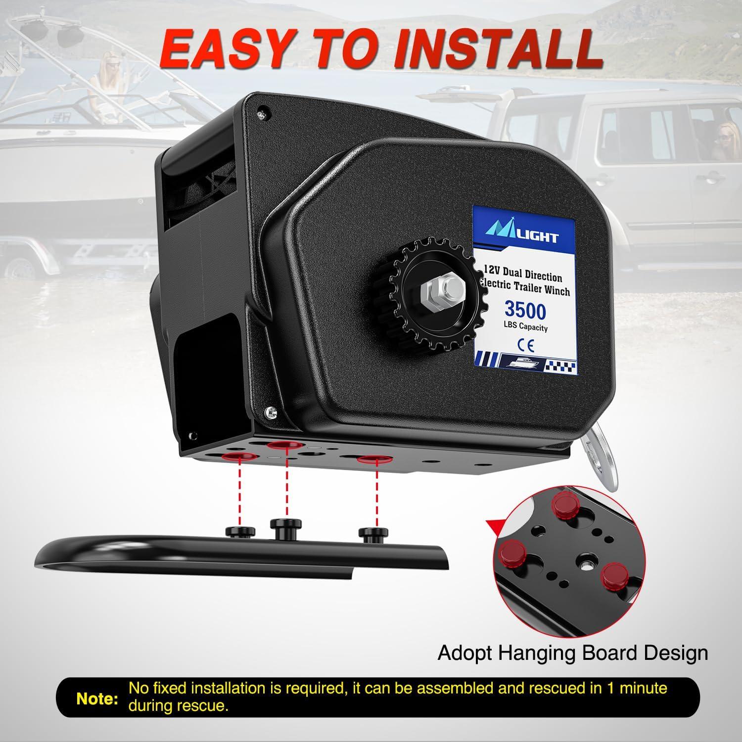 image:imageNilight Boat Trailer Winch 3500 lbs Portable Electric Boat Winches 12 V DC Marine Winch with Steel Cable Remote Control amp Hand Crank PowerIn Freewheel Operat Waterproof Winch for Boat Trailer OrangeBlack