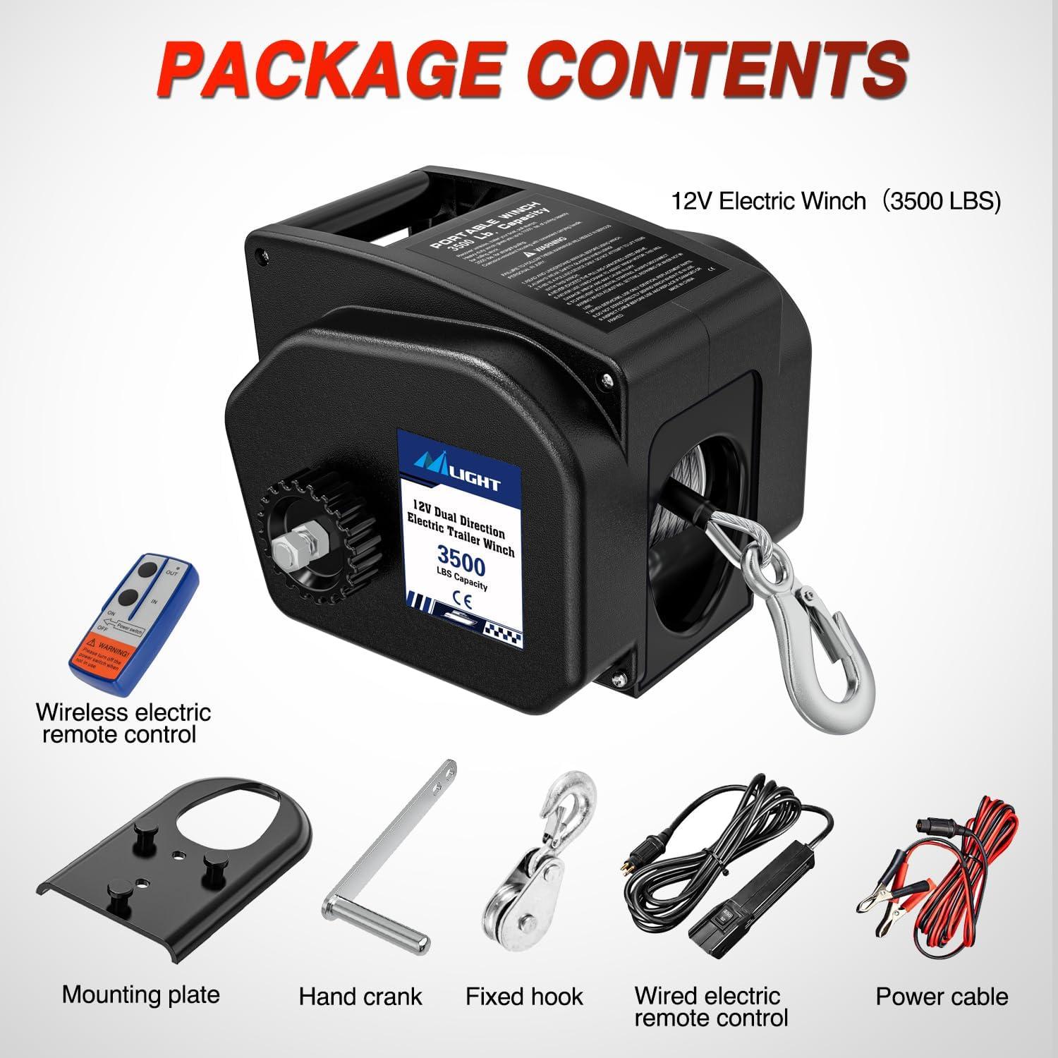 image:imageNilight Boat Trailer Winch 3500 lbs Portable Electric Boat Winches 12 V DC Marine Winch with Steel Cable Remote Control amp Hand Crank PowerIn Freewheel Operat Waterproof Winch for Boat Trailer OrangeBlack