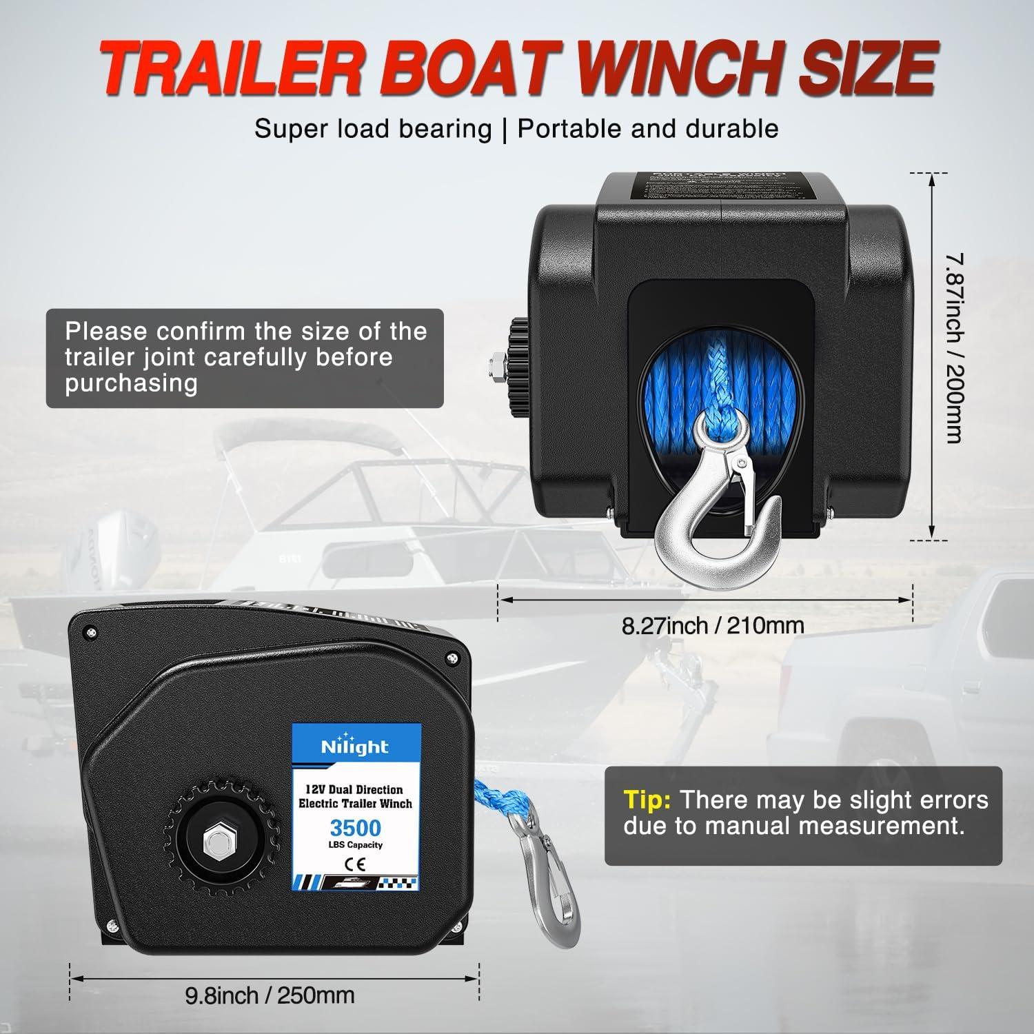 image:imageNilight Boat Trailer Winch 3500 lbs Portable Electric Boat Winches 12 V DC Marine Winch with Steel Cable Remote Control amp Hand Crank PowerIn Freewheel Operat Waterproof Winch for Boat Trailer OrangeBlack