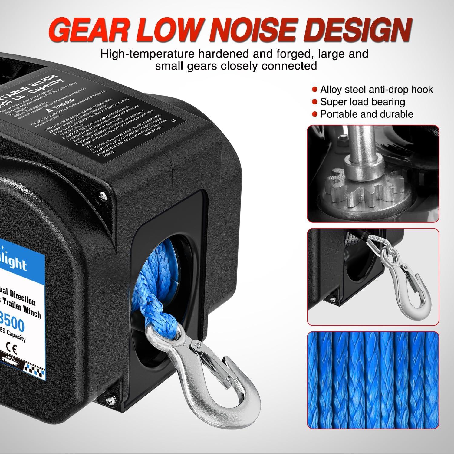 image:imageNilight Boat Trailer Winch 3500 lbs Portable Electric Boat Winches 12 V DC Marine Winch with Steel Cable Remote Control amp Hand Crank PowerIn Freewheel Operat Waterproof Winch for Boat Trailer OrangeBlack
