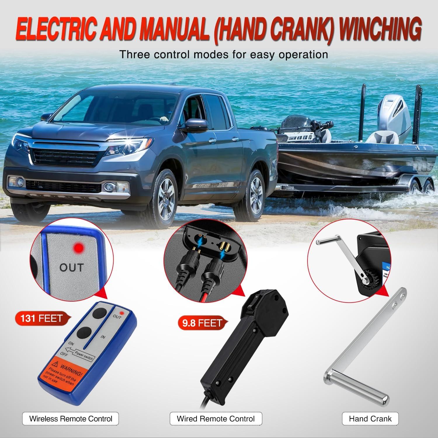 image:imageNilight Boat Trailer Winch 3500 lbs Portable Electric Boat Winches 12 V DC Marine Winch with Steel Cable Remote Control amp Hand Crank PowerIn Freewheel Operat Waterproof Winch for Boat Trailer OrangeBlack