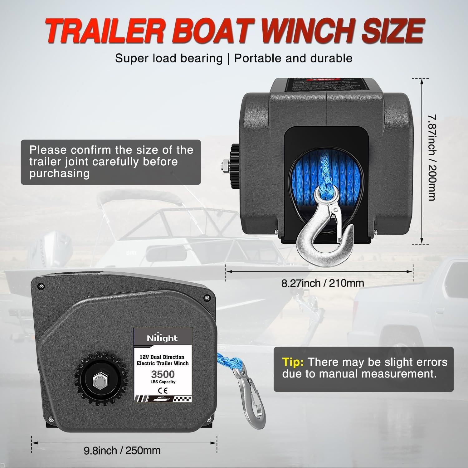 image:imageNilight Boat Trailer Winch 3500 lbs Portable Electric Boat Winches 12 V DC Marine Winch with Steel Cable Remote Control amp Hand Crank PowerIn Freewheel Operat Waterproof Winch for Boat Trailer OrangeGray