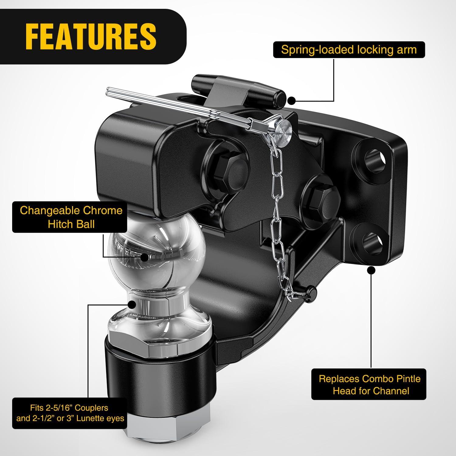 image:imageNilight Heavy Duty Pintle Hitch Lunette Ring Tow Eye3 ID 26455 lbs12T CapacityBlack PowdercoatTrailers and Towing Accessories2516 Ball Pintle Hook