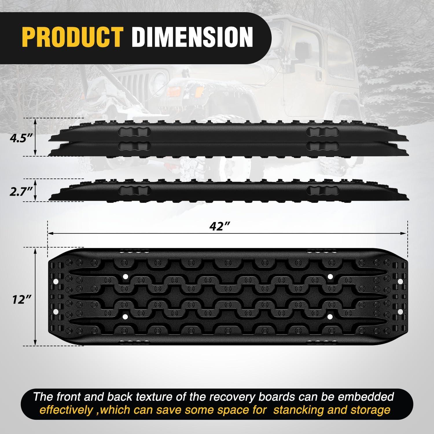 image:imageNilight Recovery OffRoad Traction Boards 2Pcs 43L x 133W with Yellow Teeth for 4WD 4X4 Mud Sand Snow Includes 2PCS Mounting Kit amp Carry Bag GreyBlack