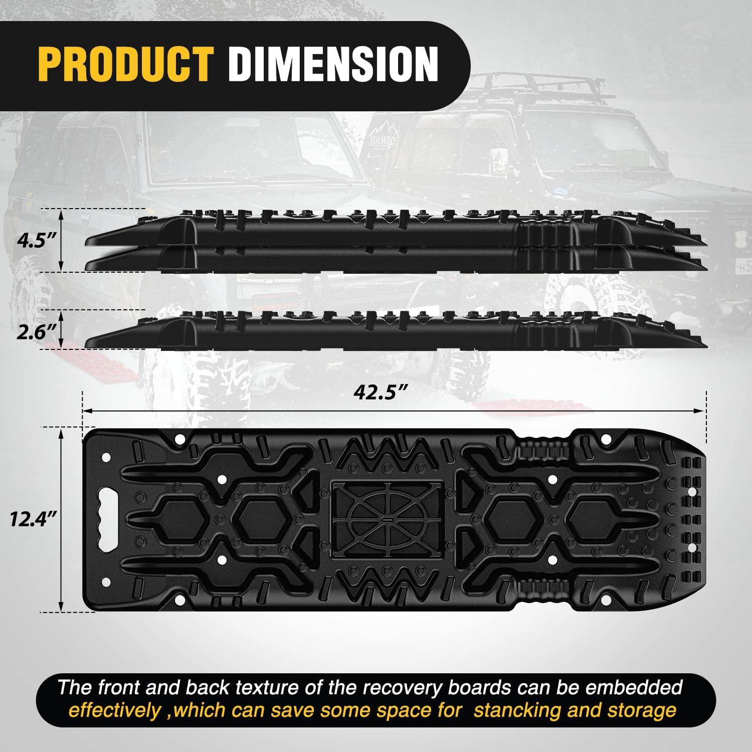 image:imageNilight Recovery OffRoad Traction Boards 2Pcs 43L x 133W with Yellow Teeth for 4WD 4X4 Mud Sand Snow Includes 2PCS Mounting Kit amp Carry Bag GreyBlack