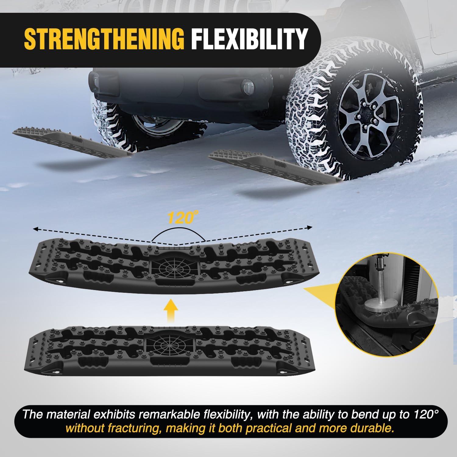 image:imageNilight Recovery OffRoad Traction Boards 2Pcs 43L x 133W with Yellow Teeth for 4WD 4X4 Mud Sand Snow Includes 2PCS Mounting Kit amp Carry Bag GreyBlack