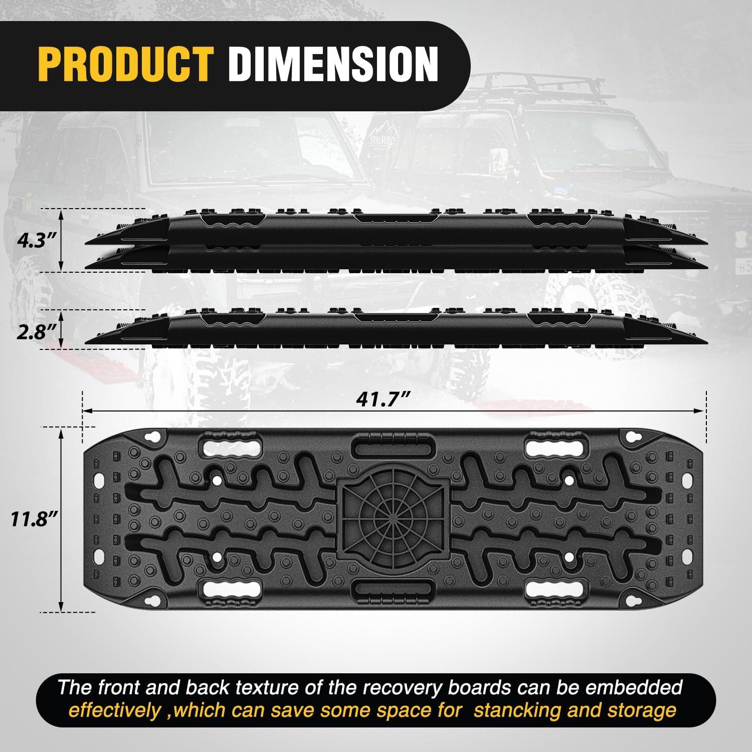 image:imageNilight Recovery OffRoad Traction Boards 2Pcs 43L x 133W with Yellow Teeth for 4WD 4X4 Mud Sand Snow Includes 2PCS Mounting Kit amp Carry Bag GreyBlack