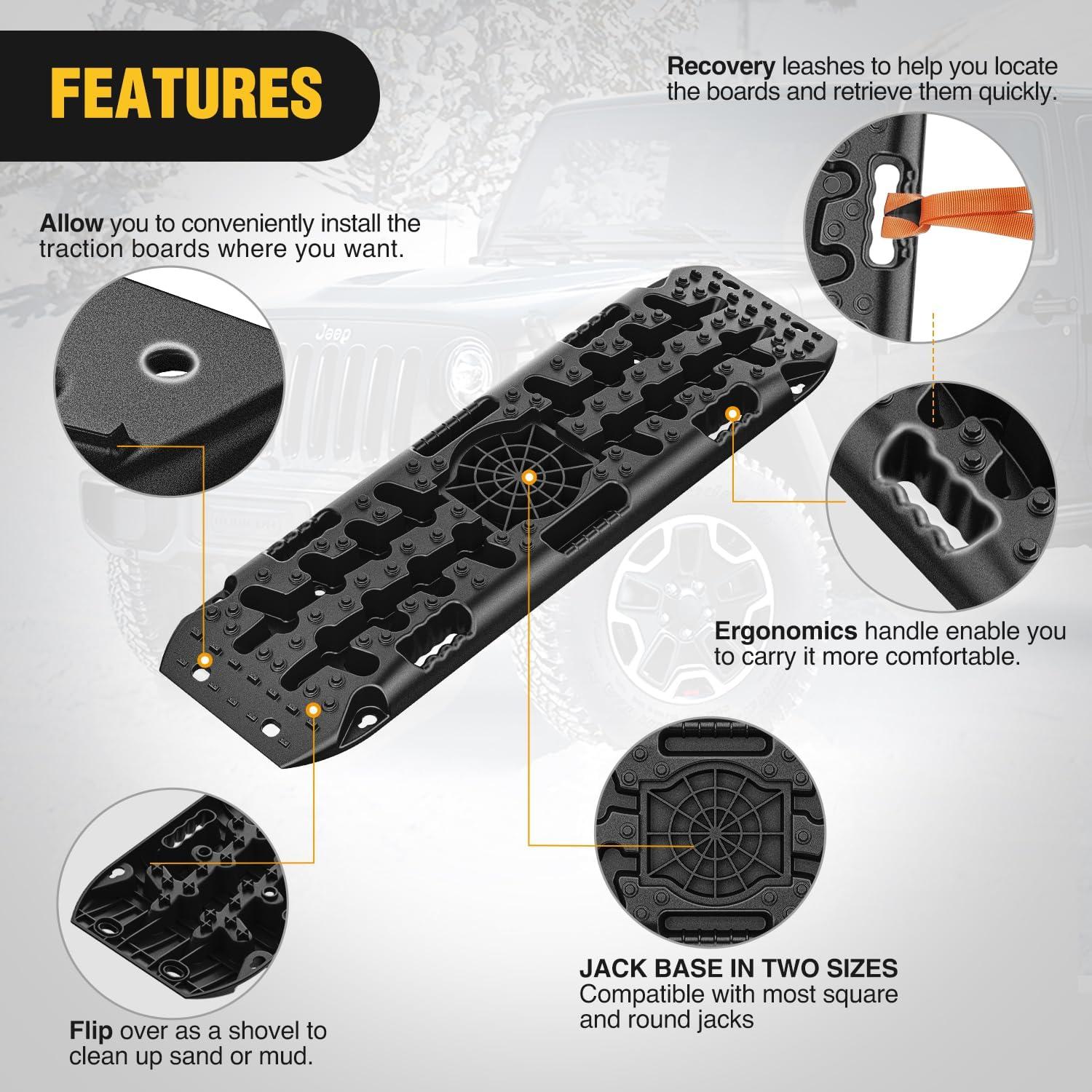 image:imageNilight Recovery OffRoad Traction Boards 2Pcs 43L x 133W with Yellow Teeth for 4WD 4X4 Mud Sand Snow Includes 2PCS Mounting Kit amp Carry Bag GreyBlack