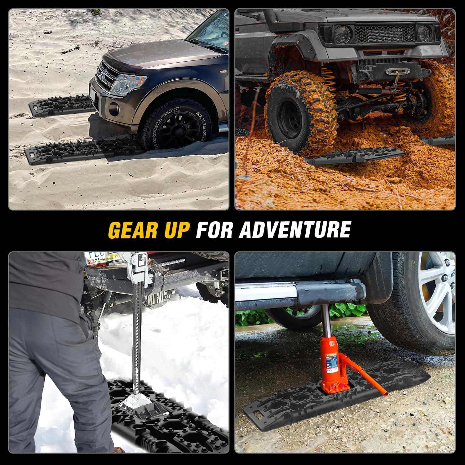 image:imageNilight Recovery OffRoad Traction Boards 2Pcs 43L x 133W with Yellow Teeth for 4WD 4X4 Mud Sand Snow Includes 2PCS Mounting Kit amp Carry Bag GreyBlack