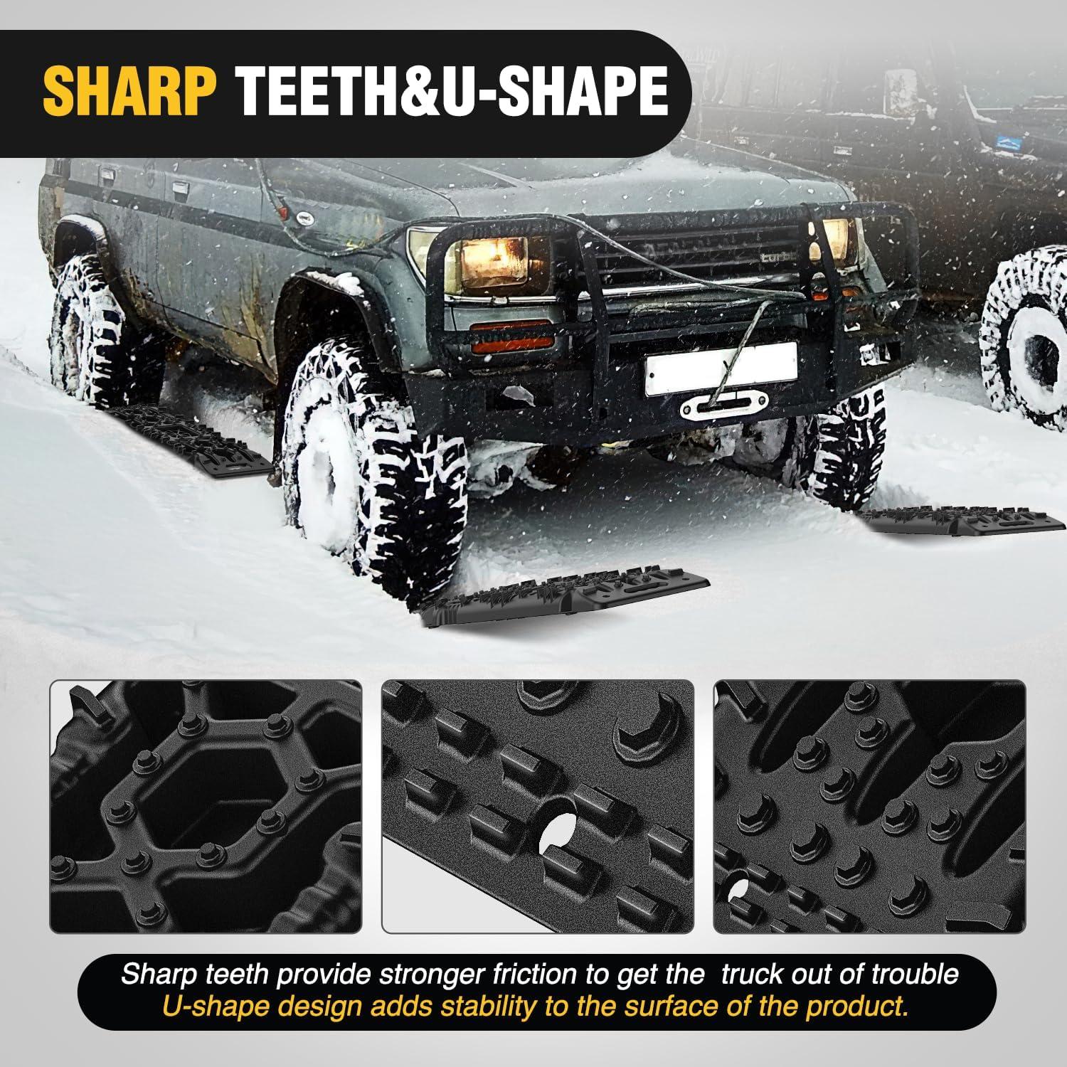 image:imageNilight Recovery OffRoad Traction Boards 2Pcs 43L x 133W with Yellow Teeth for 4WD 4X4 Mud Sand Snow Includes 2PCS Mounting Kit amp Carry Bag GreyBlack