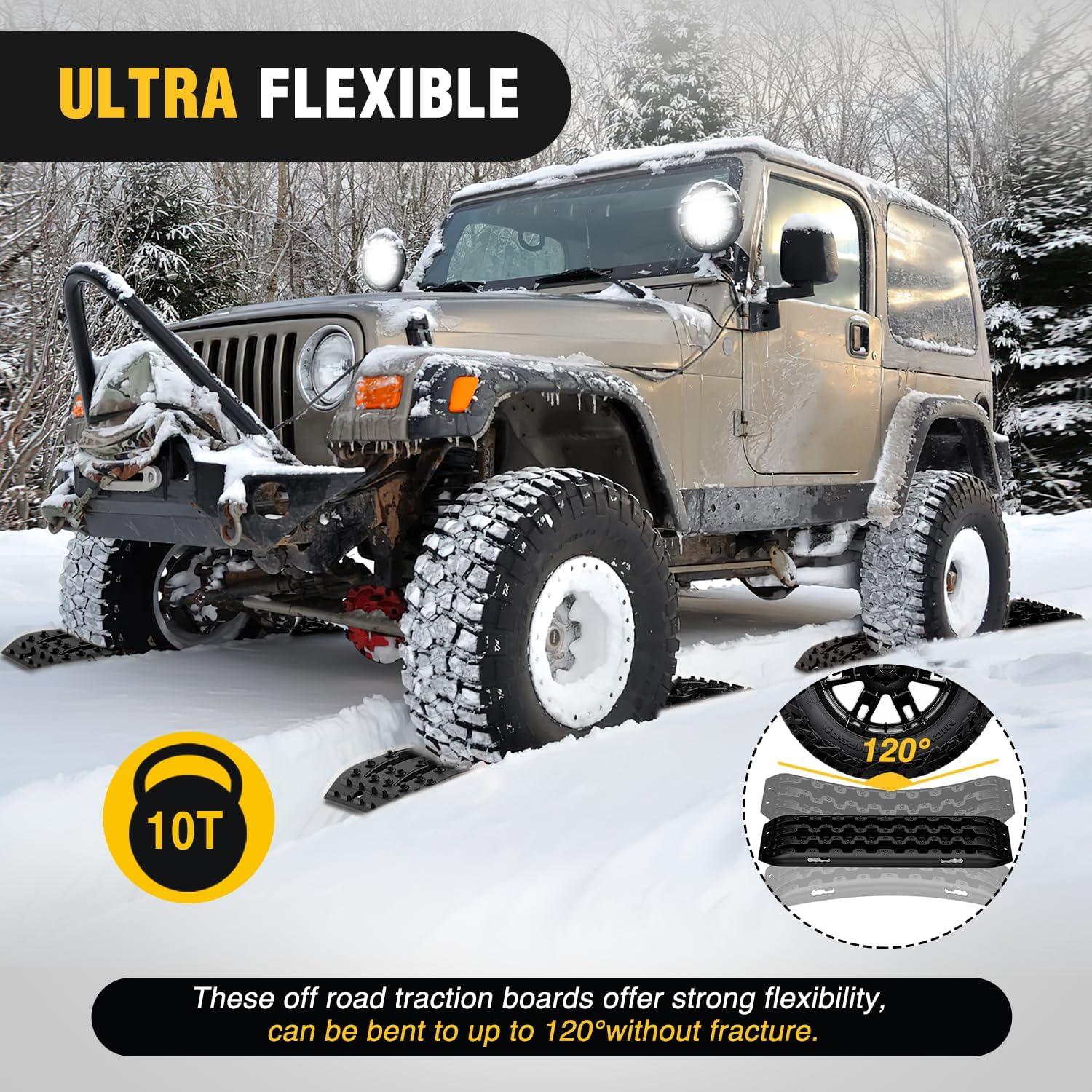 image:imageNilight Recovery OffRoad Traction Boards 2Pcs 43L x 133W with Yellow Teeth for 4WD 4X4 Mud Sand Snow Includes 2PCS Mounting Kit amp Carry Bag GreyBlack