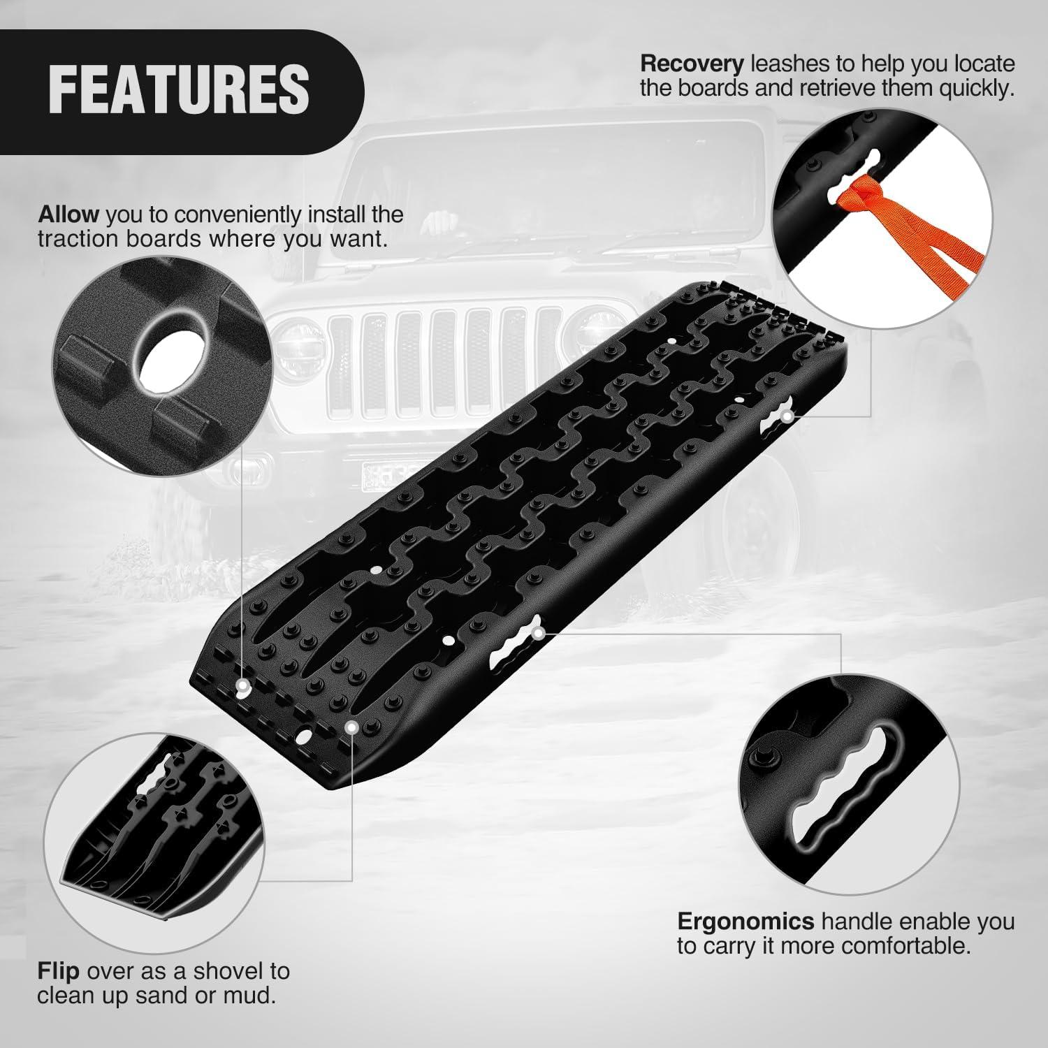 image:imageNilight Recovery OffRoad Traction Boards 2Pcs 43L x 133W with Yellow Teeth for 4WD 4X4 Mud Sand Snow Includes 2PCS Mounting Kit amp Carry Bag GreyBlack