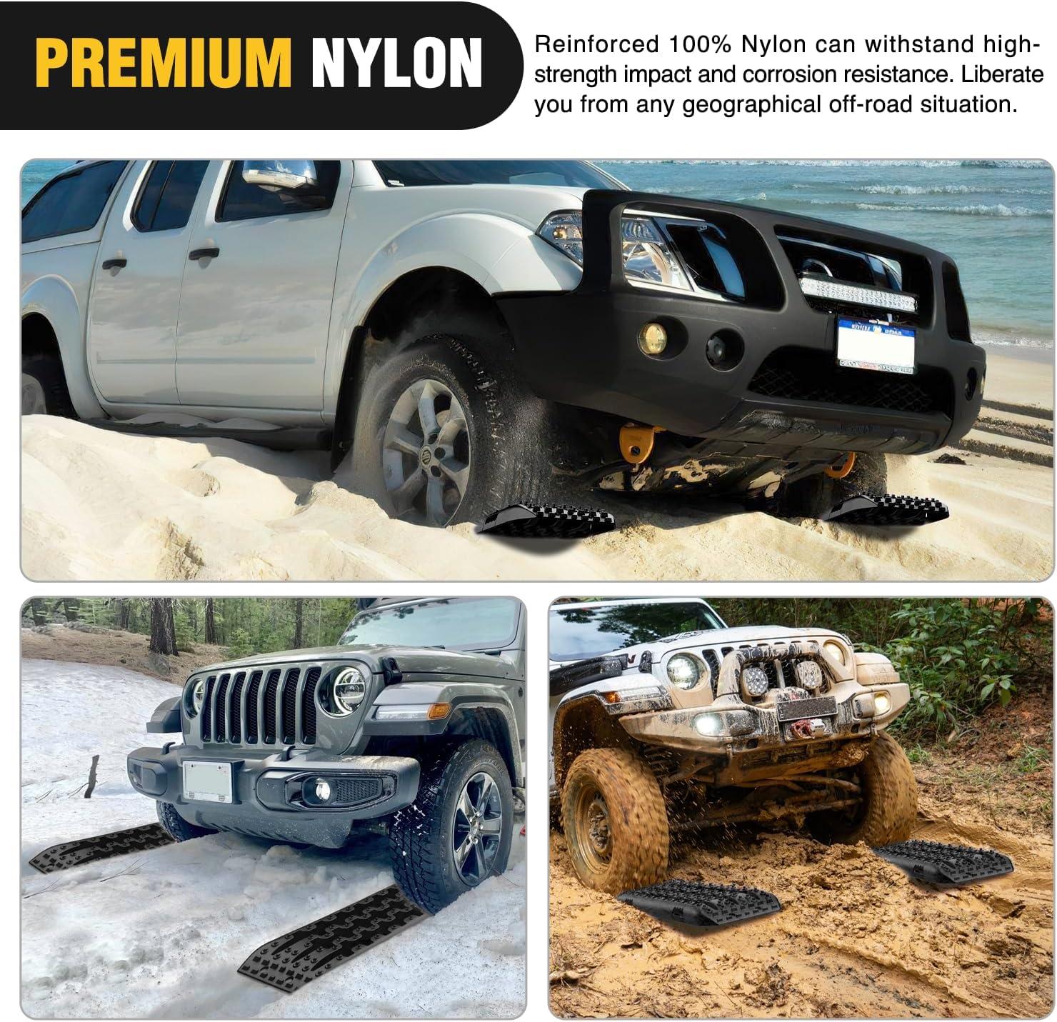 image:imageNilight Recovery OffRoad Traction Boards 2Pcs 43L x 133W with Yellow Teeth for 4WD 4X4 Mud Sand Snow Includes 2PCS Mounting Kit amp Carry Bag GreyBlack