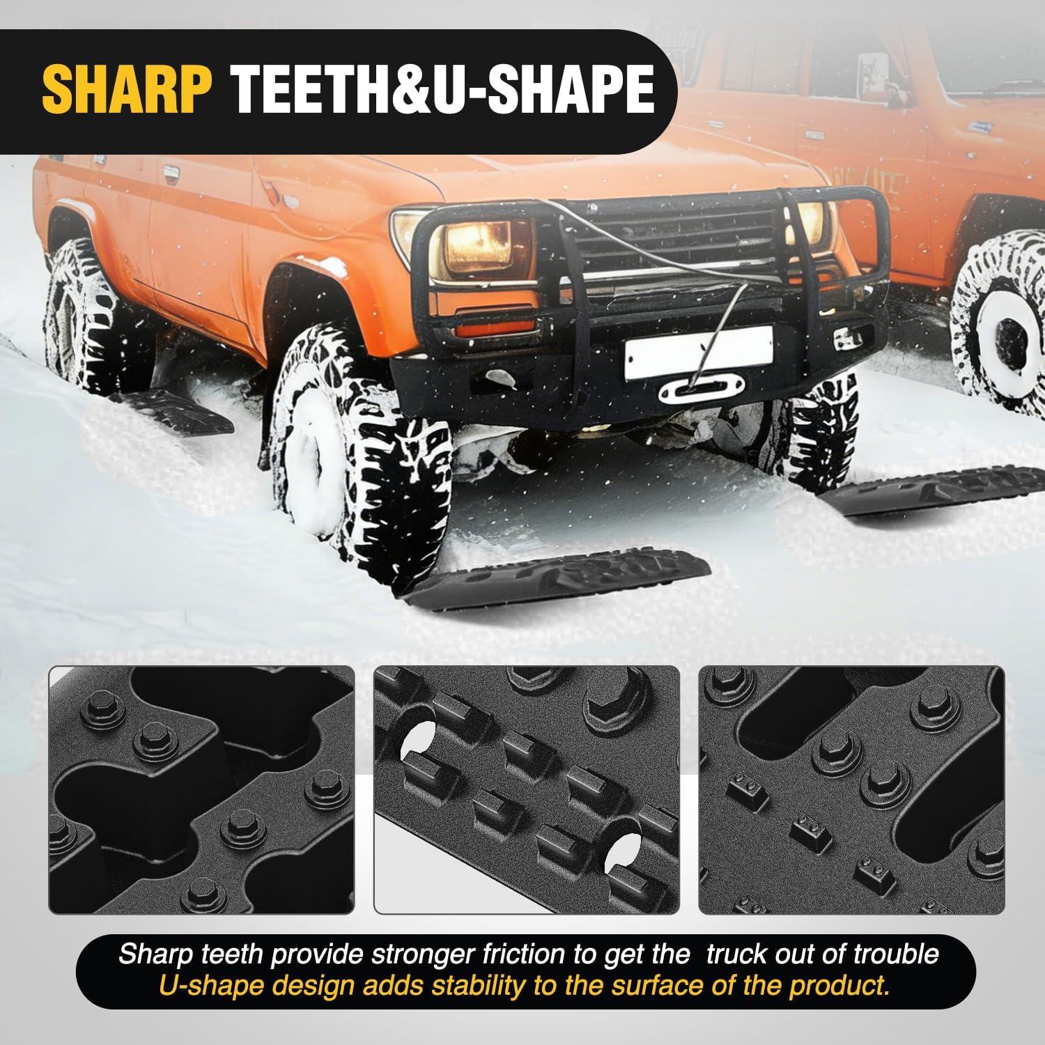 image:imageNilight Recovery OffRoad Traction Boards 2Pcs 43L x 133W with Yellow Teeth for 4WD 4X4 Mud Sand Snow Includes 2PCS Mounting Kit amp Carry Bag GreyBlack