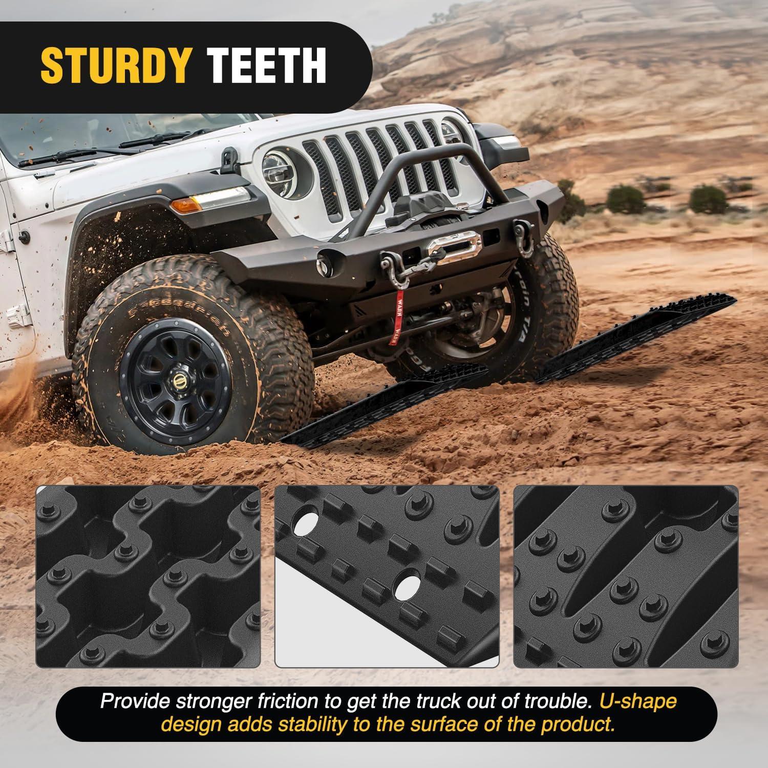 image:imageNilight Recovery OffRoad Traction Boards 2Pcs 43L x 133W with Yellow Teeth for 4WD 4X4 Mud Sand Snow Includes 2PCS Mounting Kit amp Carry Bag GreyBlack
