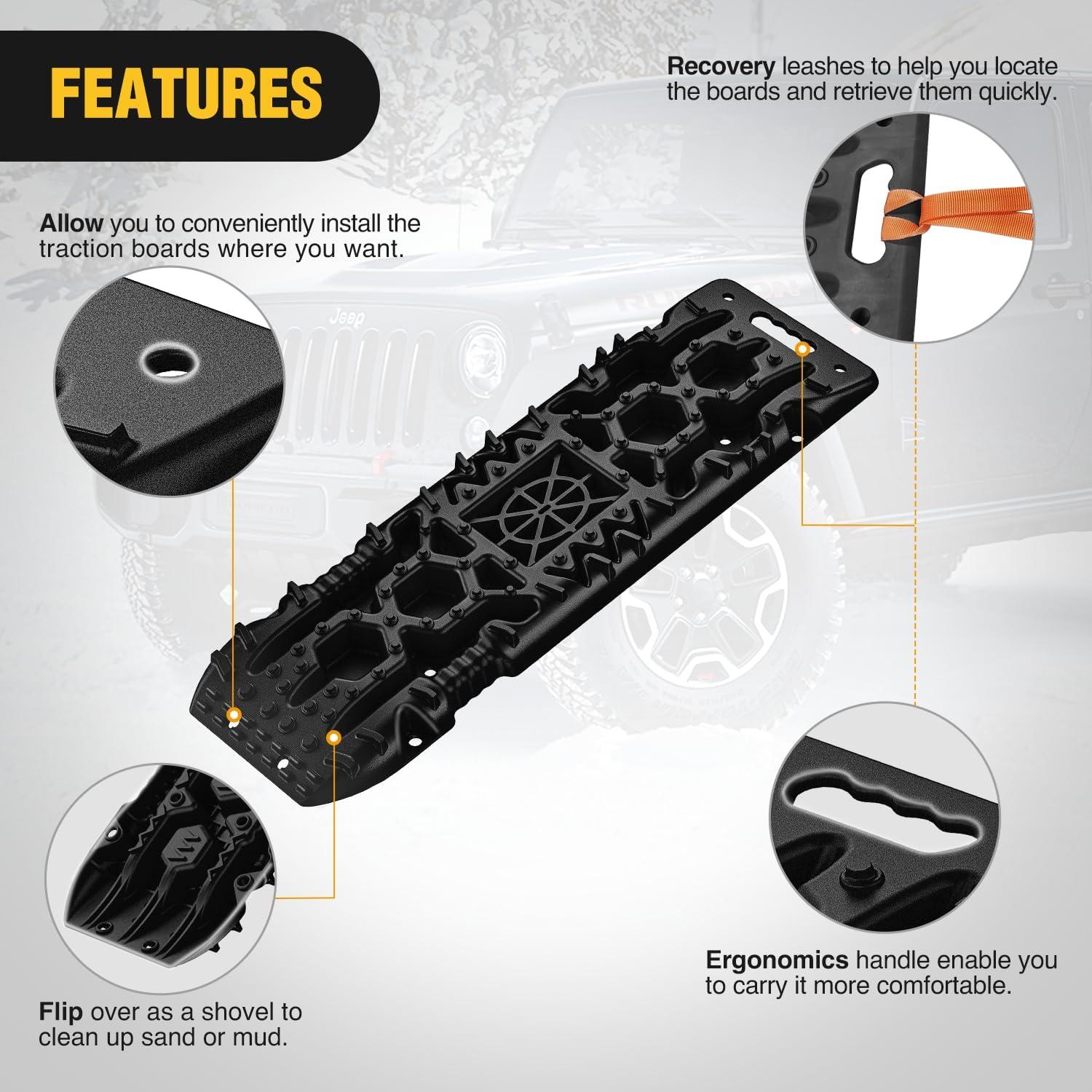 image:imageNilight Recovery OffRoad Traction Boards 2Pcs 43L x 133W with Yellow Teeth for 4WD 4X4 Mud Sand Snow Includes 2PCS Mounting Kit amp Carry Bag GreyBlack