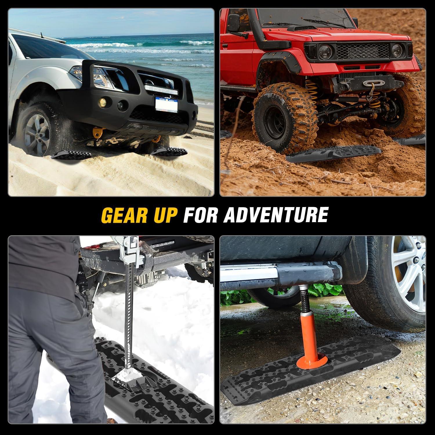 image:imageNilight Recovery OffRoad Traction Boards 2Pcs 43L x 133W with Yellow Teeth for 4WD 4X4 Mud Sand Snow Includes 2PCS Mounting Kit amp Carry Bag GreyBlack